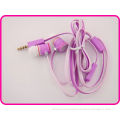 3.5mm Stereo Unique Flat Cable Pink Color Metal Earphone, Pink Color Mobile Phone Earphones